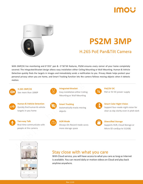 Imou PS2M 3MP - 2K PoE Indoor Smart Camera