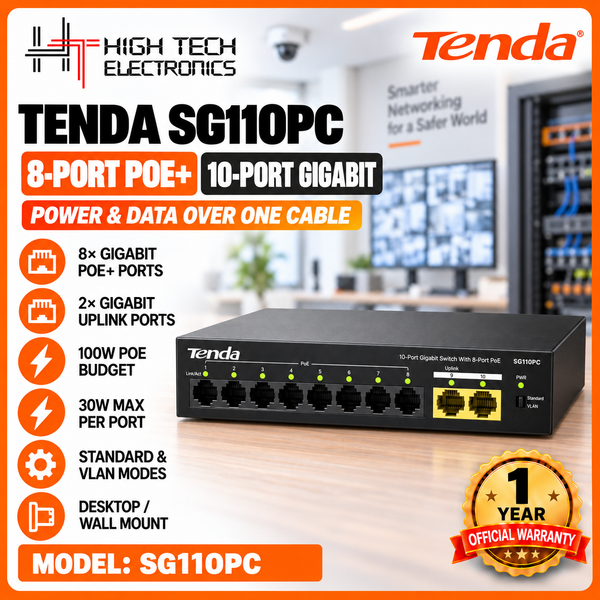 Tenda SG110PC 10-Port Gigabit Lite PoE Switch with 8-Port PoE